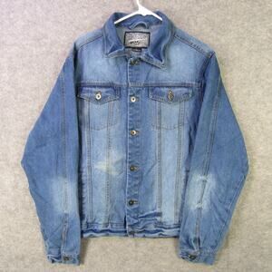 Brooklyn Cloth Jacket Mens Large Blue Denim Trucker Button Front Distressed